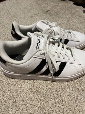 adidas White Sneakers with Black Stripes